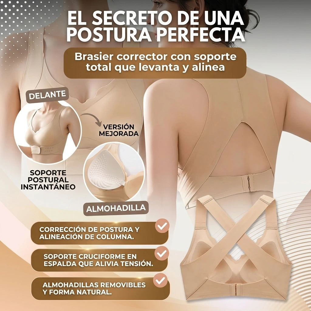 Sujetador con Cierre Frontal y Tirantes Ajustables para Prevenir la Flacidez y Corregir la Postura
